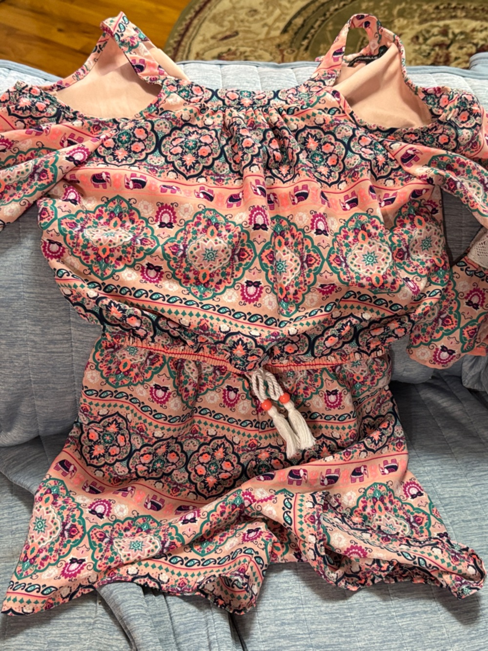 My Michelle Peach Paisley Print Ruffled Romper